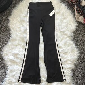PacSun Black Flared Leggings with White Stripes